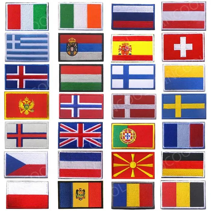 Drapeaux européens Allemagne Slovaquie Lituanie tchèque Finlande Lettonie Macédoine Slovaïse Monténégro Espagne France Patchs brodés