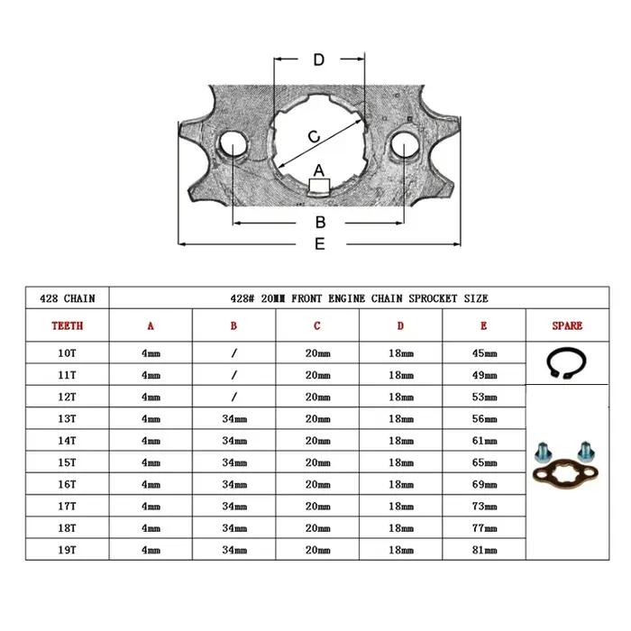 Moteur avant 428 # Pignon 17mm 20mm 10T-19T pour KAYO BSE SSR SDG Dirt Pit Bike ATV Quad Go Kart c