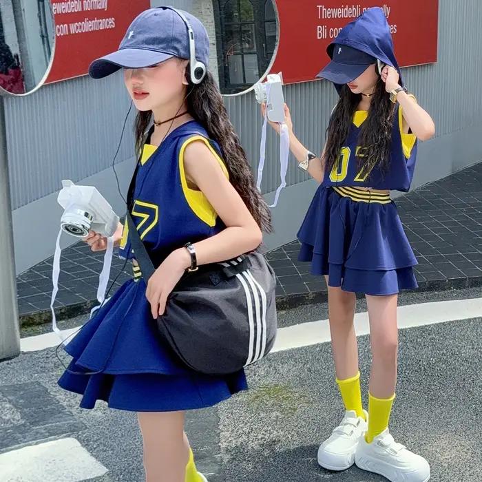 Ensemble de vêtements pour filles, costumes deux pièces pour enfants, t-shirt + short de Style sport