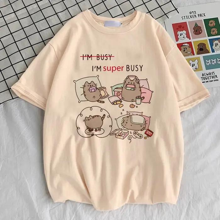 Pusheen chemise adolescent Y2k 2000s graphique rétro années 80 kawaii t-shirt université numérique Vintage harajuku Grun