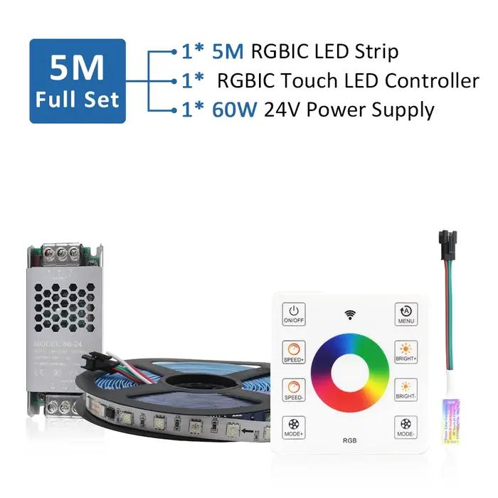 Bâcle lumineuse RGB IC WS2811 24V DC 5050 ruban flexible 60 diodes éclairage led avec télécommande tactile rf pour diverses occasions de décoration intérieure