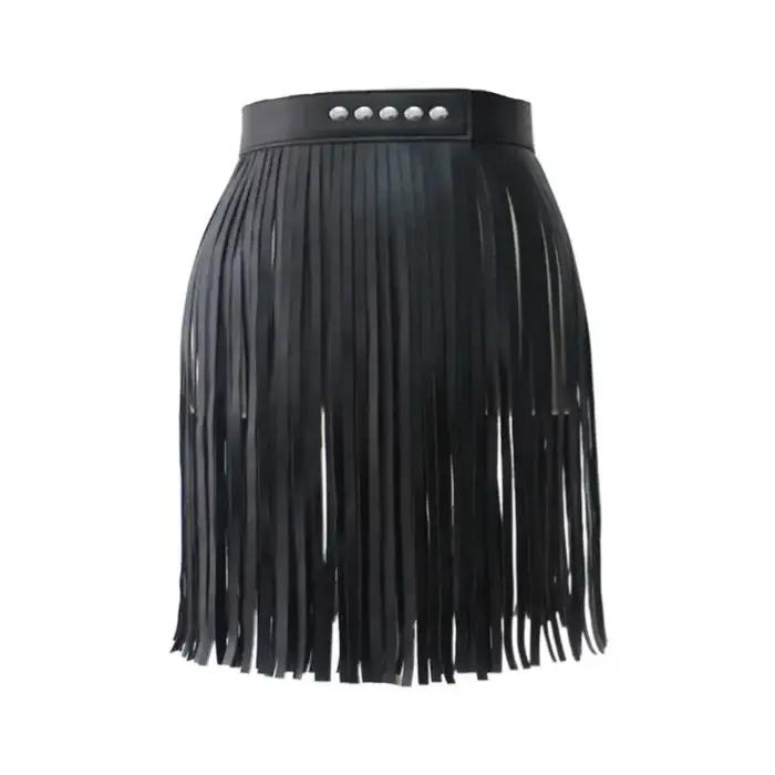 Jupe de fête à franges en simili cuir pour femmes junior, punk rock et Halloween, ajustable, confortable, élégante pour les soirées festives