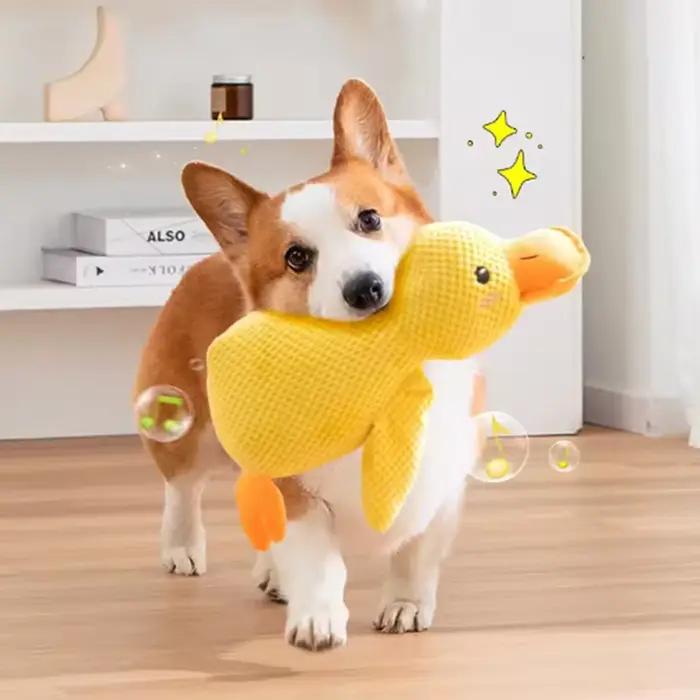 Chien endormi avec un chien câlin canard jouets pour soulager l'ennui du petit canard jaune animal de compagnie interactif en peluche poupée fournitures pour animaux de compagnie