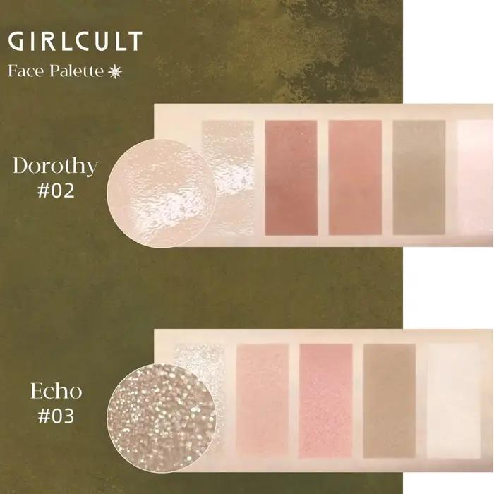 Palette pour le visage Girlcult (02 03), poudre lisse, fraisée fine, chute minimale, hautement pigme