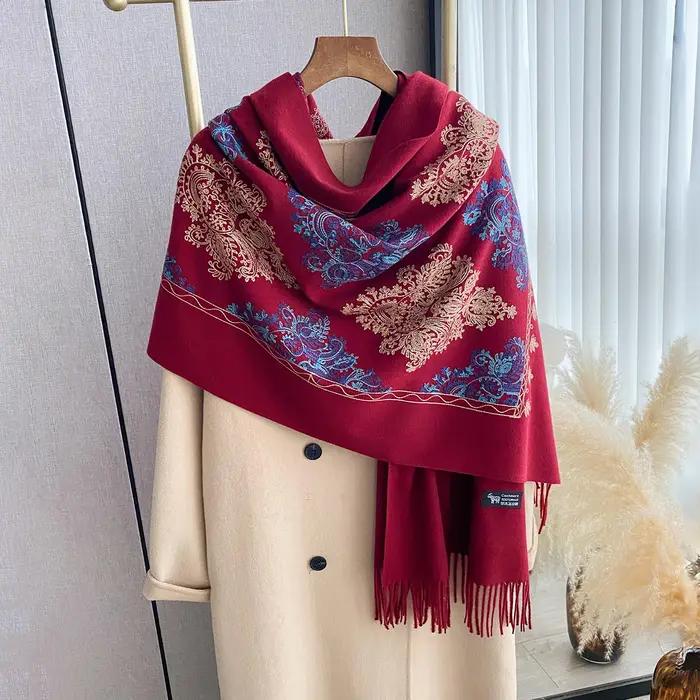 Femmes mode hiver chaud cachemire foulards broderie Pashmina couverture épais châle enveloppement foulard Bufanda Echarp