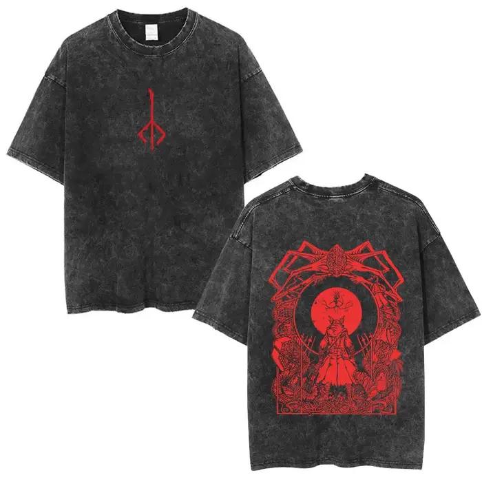 T-shirt délavé vintage avec logo Bloodborne imprimé