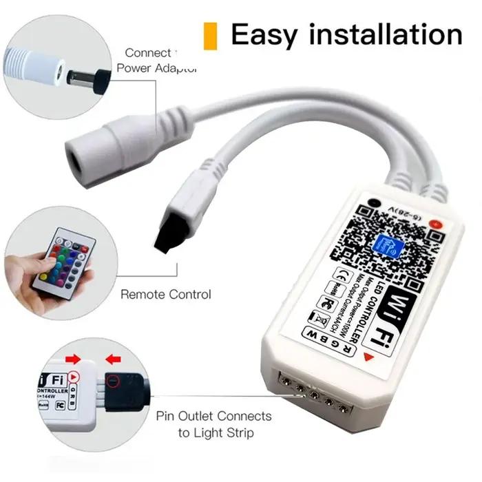 Bande LED WIFI RGB RGBW 12V 24V, contrôleur Android IOS, application Bluetooth, contrôle IR magique