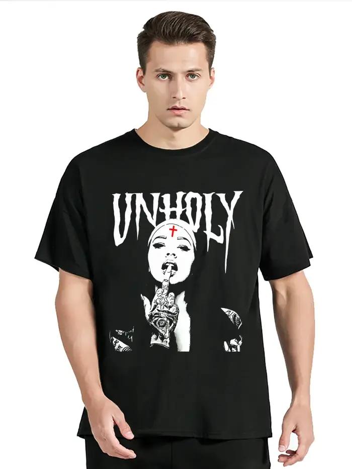 T-Shirt Horror Unholy Nun pour Homme, Streetwear Décontracté à Col Rond, en Coton, à la Mode, Grande Taille, Été