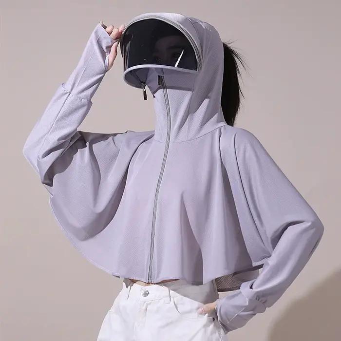 Cape de protection solaire en soie glacée pour femmes, style décontracté, six couleurs, protection UV supérieure, manches chauve-souris, fermeture éclair totale, confort maximal pour les journées chaudes