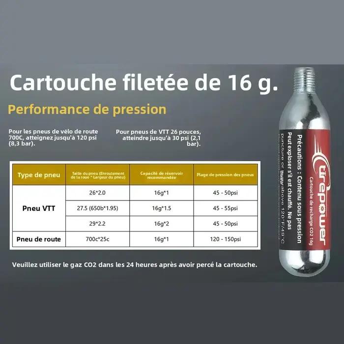 Lot de cartouches de CO2 filetées de 16 g pour gonfleur de pneus de vélo, valves Presta et Schrader, 3/5/12/20 pièces pour vélos de montagne et de route