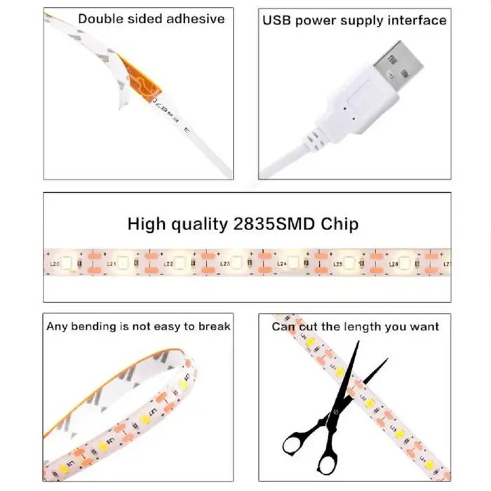 Bande lumineuse LED à intensité réglable, 5V, SMD2835 3528, 60 diodes/m, étanche, rétro-éclairage TV