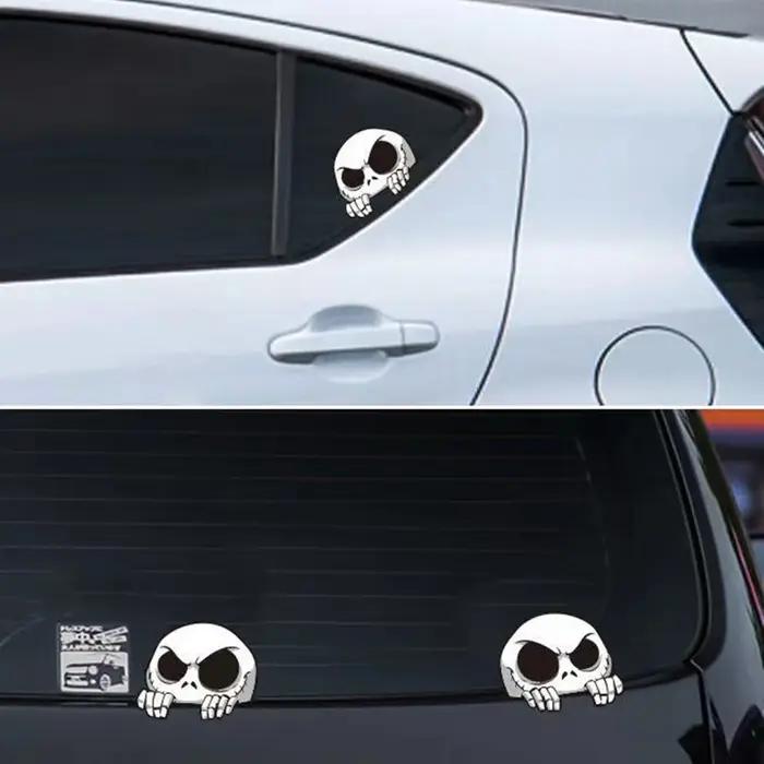 JDM – autocollant de voiture, couture de porte, crâne réfléchissant, drôle, couvercle de réservoir d