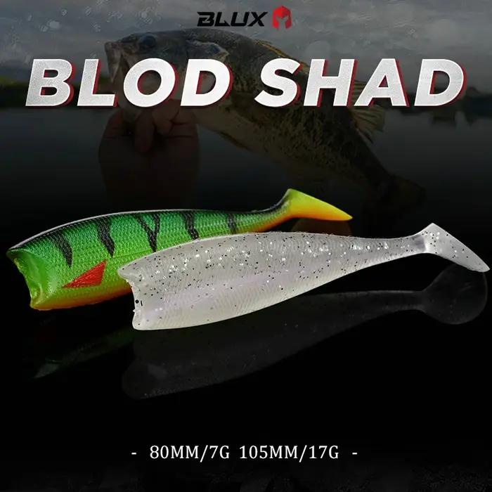 BLUX bld SHAD 80mm 105mm leurre de pêche souple, queue noire, appât artificiel en Silicone, eau salé