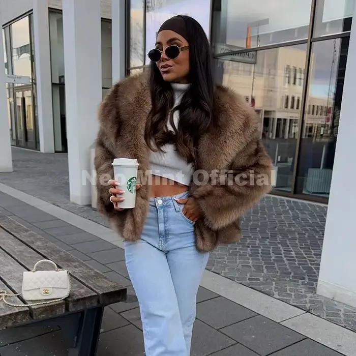 Neo Mint 2025 hiver exclusif rayé fausse fourrure veste femmes pardessus marque blogueur mode moelleux renard