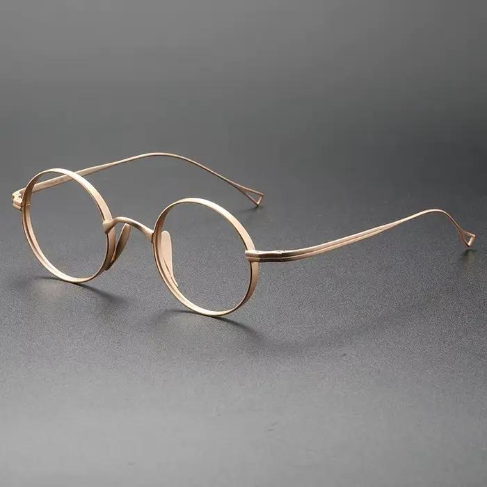 Lunettes minimalistes japonaises, monture ronde semi-titane Featherlight avec filtrage de la lumière