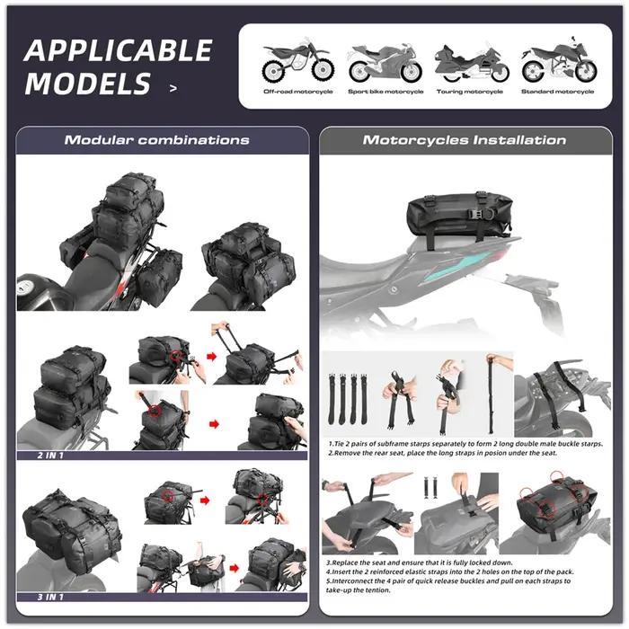 Bal inowalk-Sacoche Arrière de Moto, 8L/15L/30L, 100% Étanche, Précieux pour Siège Latéral de Moteur