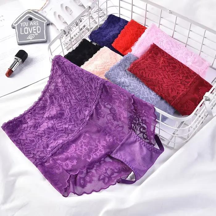 Sous-vêtements sexy en dentelle pour femmes, culotte élastique taille haute, antibactérien, transparent, haute qualité, lingerie pour dames