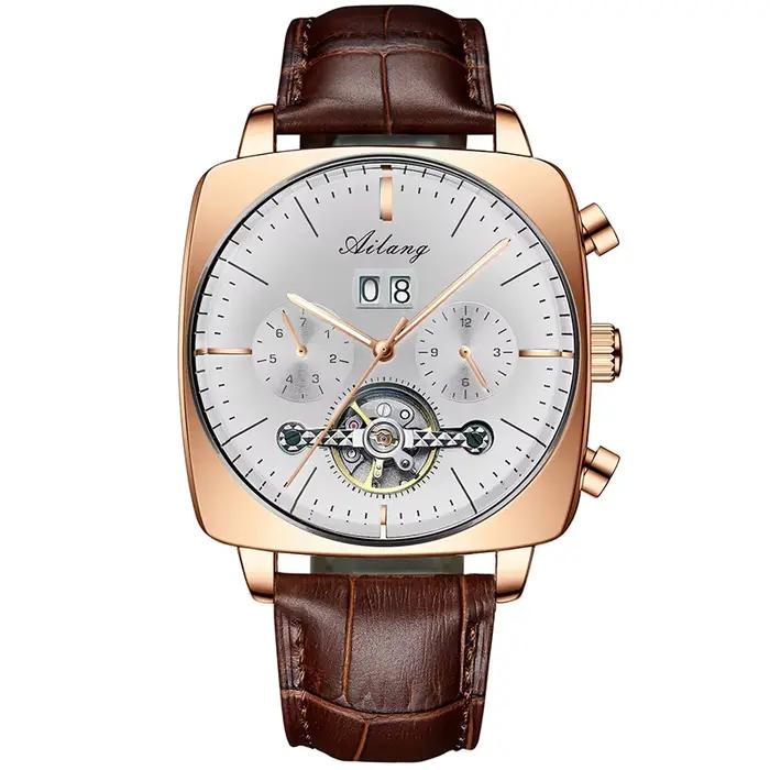Montre-bracelet carrée suisse, montre-bracelet mécanique multifonction pour homme avec tourbillon, étanche, montre automatique pour homme