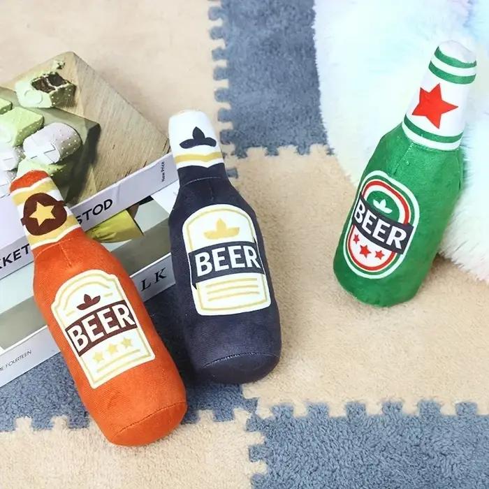 Jouet pour chien réaliste en forme de bouteille de bière, qui couine. Jouet interactif, résistant aux morsures et à l'usure. Facile à nettoyer