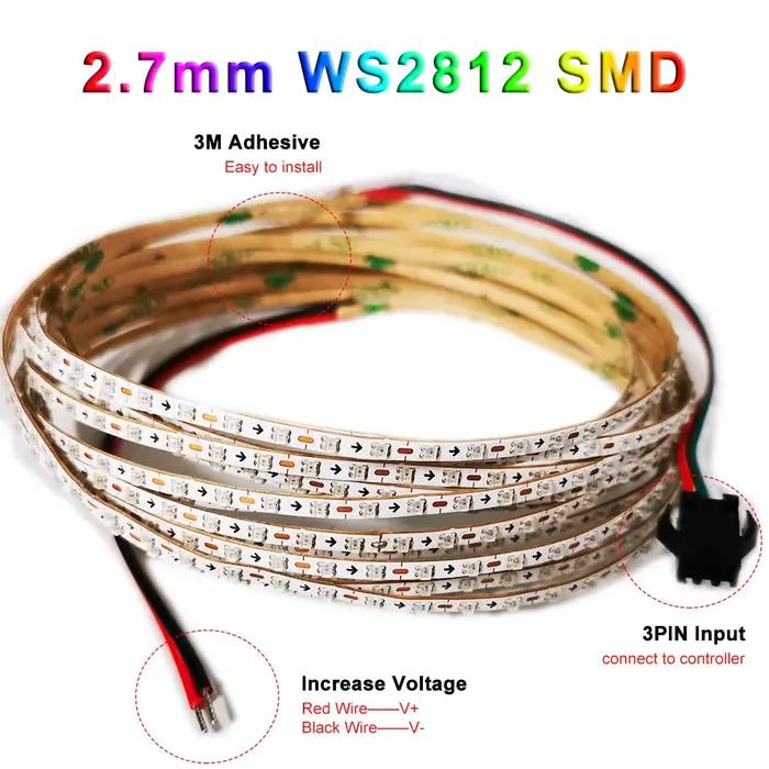 Bande lumineuse LED COB ultra étroite, PCB blanc, 2.7mm, WS2812B, SMD 2020, 160LED/m, RGBIC, adressa