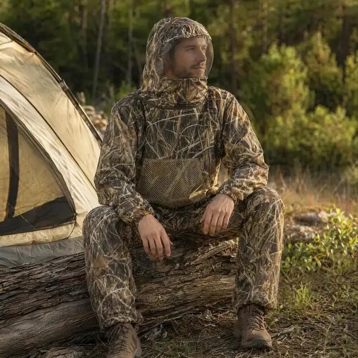 Combinaison anti-moustiques camouflage veste pantalon de protection contre insectes et moustiques capuche zippée polyester ajustement réglable pour homme femme occasions de plein air