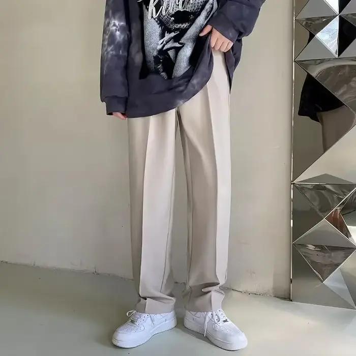 2025 nouveaux hommes pantalons droits mode coréenne costume ample pantalon décontracté drapé Baggy b