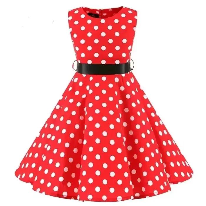 Robe d'été mi-longue en coton pour enfants, Vintage, à pois, motif Floral, pour bébé fille