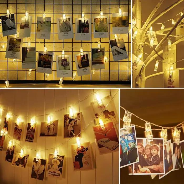 Guirxiété lumineuse à clip photo LED, 1m, 3m, 6m, piles AA 62, adaptée pour la chambre à coucher, la