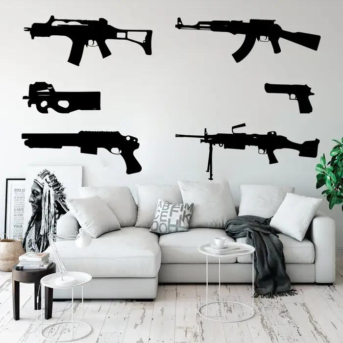 Autocollants muraux AK 47 3D pour chambre d'enfant, décoration murale facile à installer, vinyle PVC écologique, chambre à coucher, salon, salle de jeu