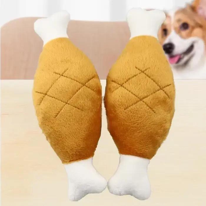Jouet en peluche en forme de jambe de poulet grinçant pour chiens et chats de toutes tailles pour des heures de jeu sécuritaire et amusant