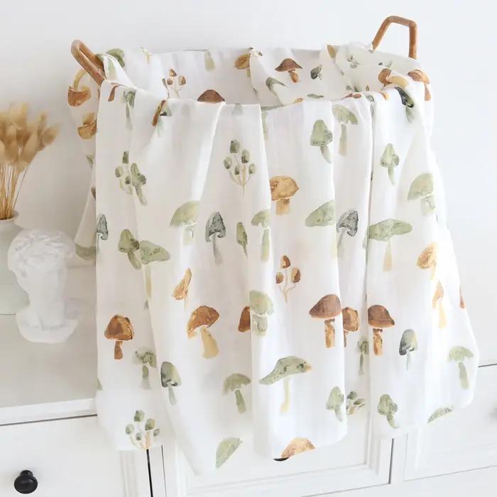Couverture Douce en Coton et Bambou pour Bébé, Super Mousseline, Emmaillotage Rond, Poussette, Couve
