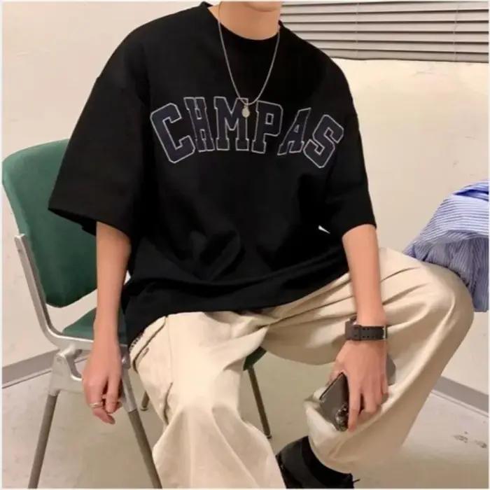 M-8XL hommes surdimensionné mode coréenne ample américain Vintage lettre imprimer à manches courtes col rond polyvalent