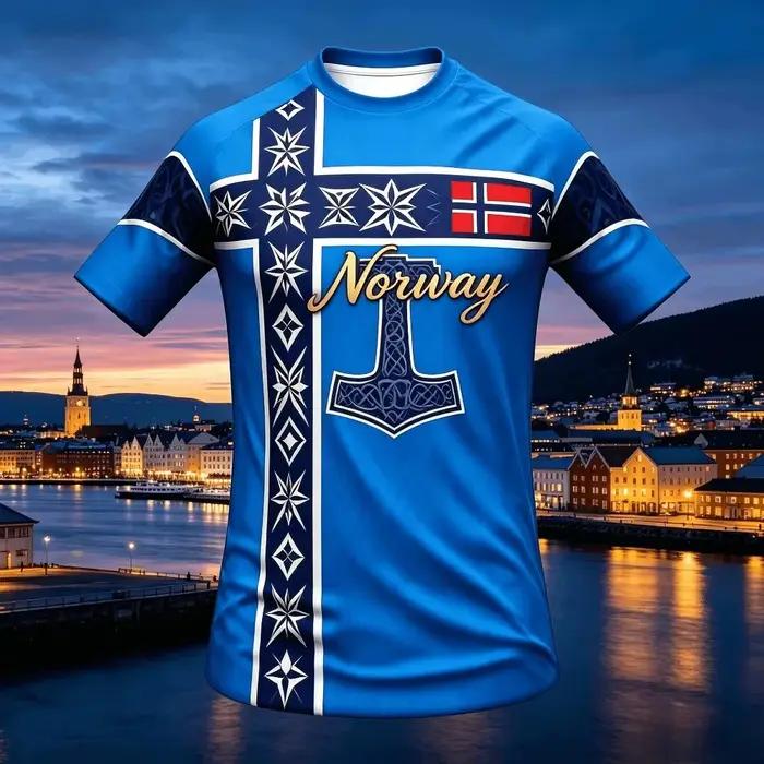 Maillot de football nordique style ethnique viking 2026 pour supporters norvégiens haut décontracté respirant été streetwear pour hommes femmes et enfants