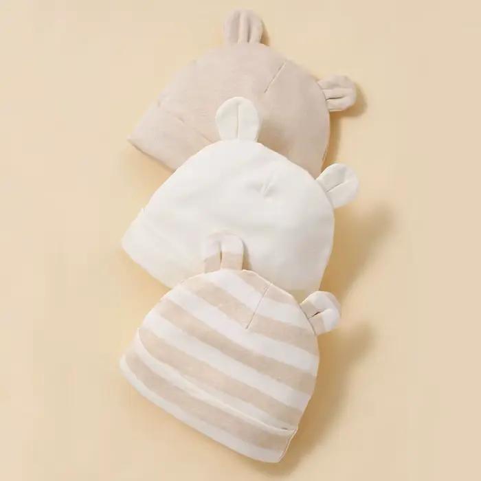 Chapeaux pour bébé unisexe, 3 pièces, abricot, 100% coton, doux, confortables, à la mode et minimali