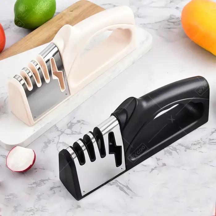 Aiguiseur de couteaux à 4 segments en carbure de tungstène pour une affûtage rapide et précise de couteaux et ciseaux pour cuisine professionnelles et amateurs