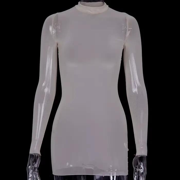 Robe en maille transparente sexy pour femme, printemps automne, à manches longues, moulante, mini, s
