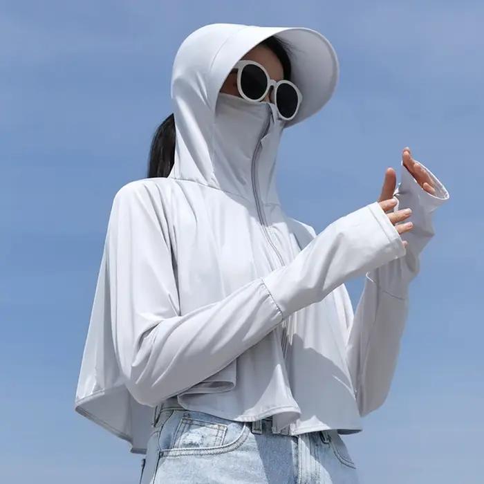 Veste fine à manches longues pour femmes en soie protection solaire UV pour vélo, randonnée, sports de plein air et occasions spéciales