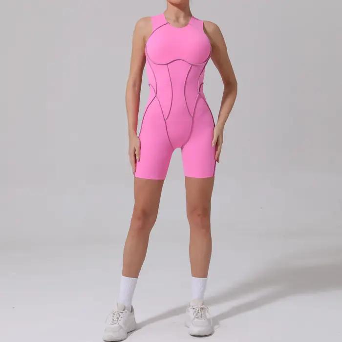 Combinaison de yoga courte pour femme, vêtements de sport, gym, fitness, batterie, danse, course à p