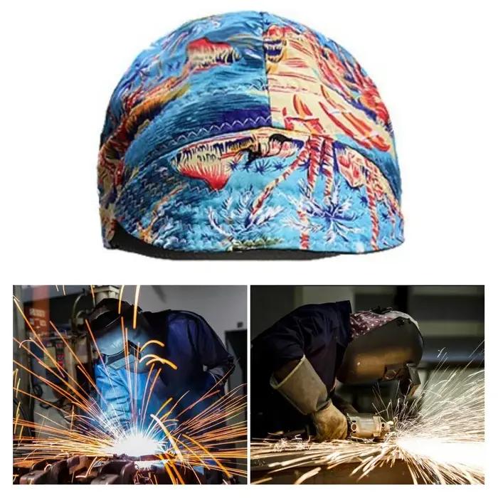 Casquette de protection de travail de soudeur anti-brûlure en coton avec bande élastique et tampon éponge pour une utilisation en soudeur, meulage, décoration et coupe