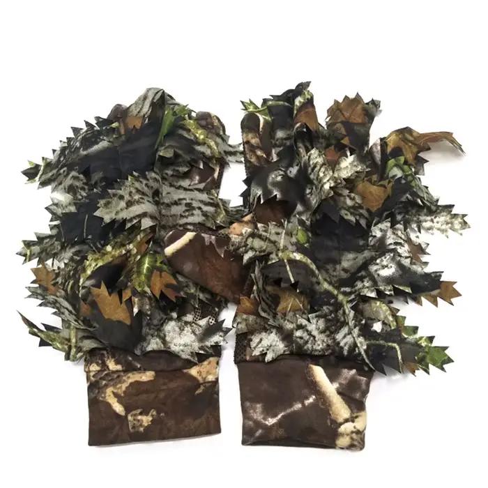 Gants de chasse camouflage 3D feuilles antidérapants avec points silicone pour pêche et chasse