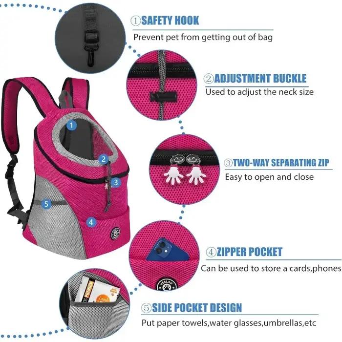 Sac à dos de transport pour chien et chat respirant avec bandes réfléchissantes universel pour petites races pour randonnées et voyages en plein air