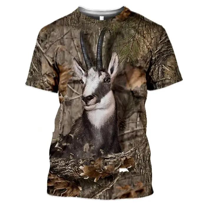 T-shirt camouflage chasse homme animal sanglier 3d décontracté été printemps occasionnels pull à manches courtes polyester élasthanne extensible respirant séchage rapide
