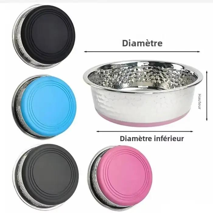 Bol pour chien et chat en acier inoxydable, antidérapant, grande capacité, bol pour animaux de compagnie gaufré, bol pour nourriture pour chien épaissi, ustensiles pour animaux de compagnie