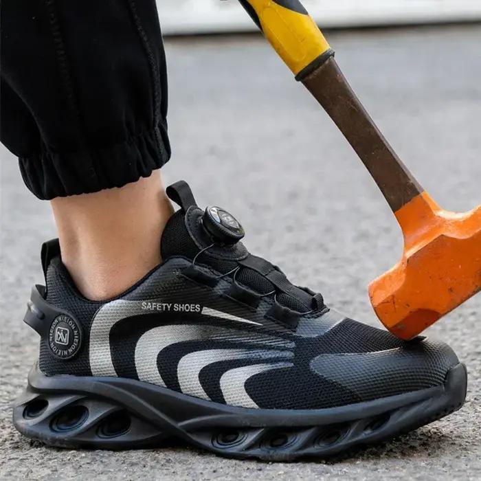 Chaussures de sécurité avec bouton rotatif pour hommes, bottes de protection, anti-écrasement, anti-crevaison, sport, travail, mode, nouveau