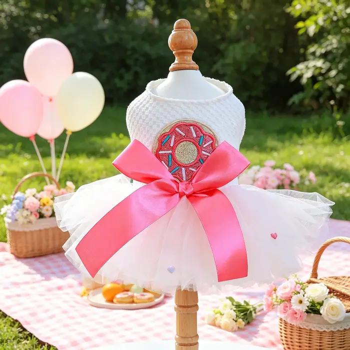 Robe tutu décorée de motifs de donuts, tenue d'été pour petits chiens et chats, convient aux Teddy,