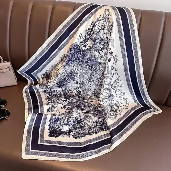 2025 printemps et automne nouveau 100% écharpe en Polyester femmes 70 cm imprimé carré écharpe en pl