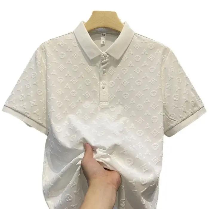 Été nouveaux hommes Lop-up creux à manches courtes Polo T-Shirt glace soie respirant affaires mode T