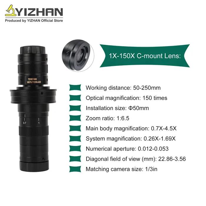 YIZHAN 215x 180x 150x objectif 0.7X ~ 4.5X grossissement réglable industrie Microscope lentille Mult
