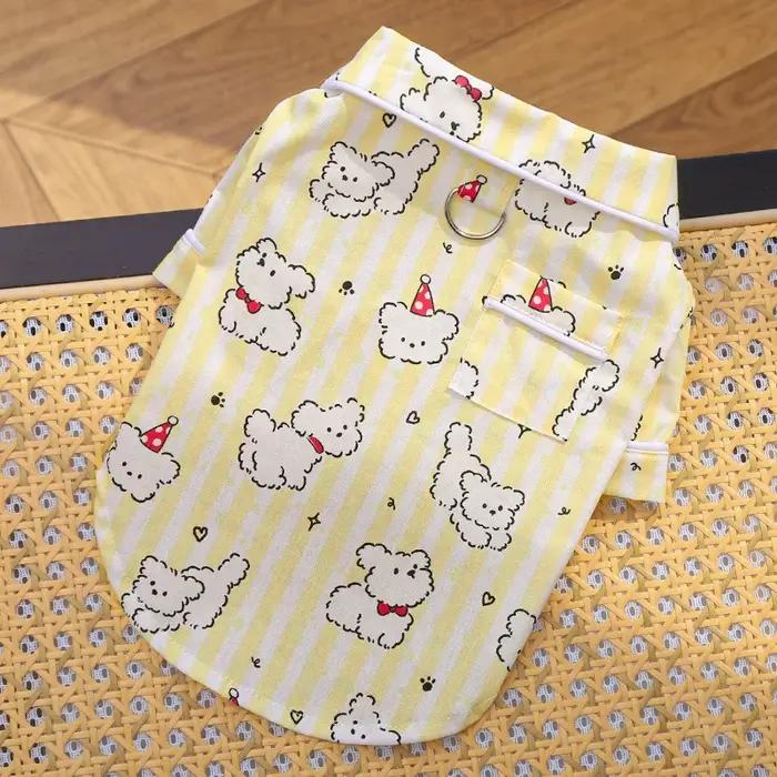 Chemise pour chien, vêtements de couple pour animaux de compagnie printemps-automne, motif dessin animé chiot, gilet Teddy, vêtements de maison doux pour Yorkshire, vêtements de nuit