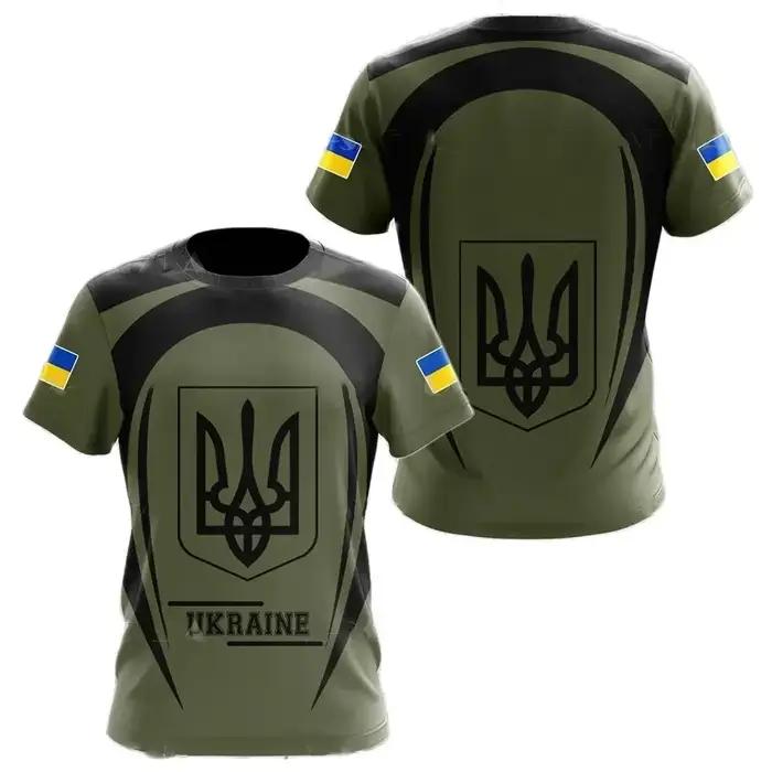 T-shirt Homme Drapeau Ukraine Hauts Camouflage Armée Ukrainienne Manches Courtes Maillot Été Col Ron